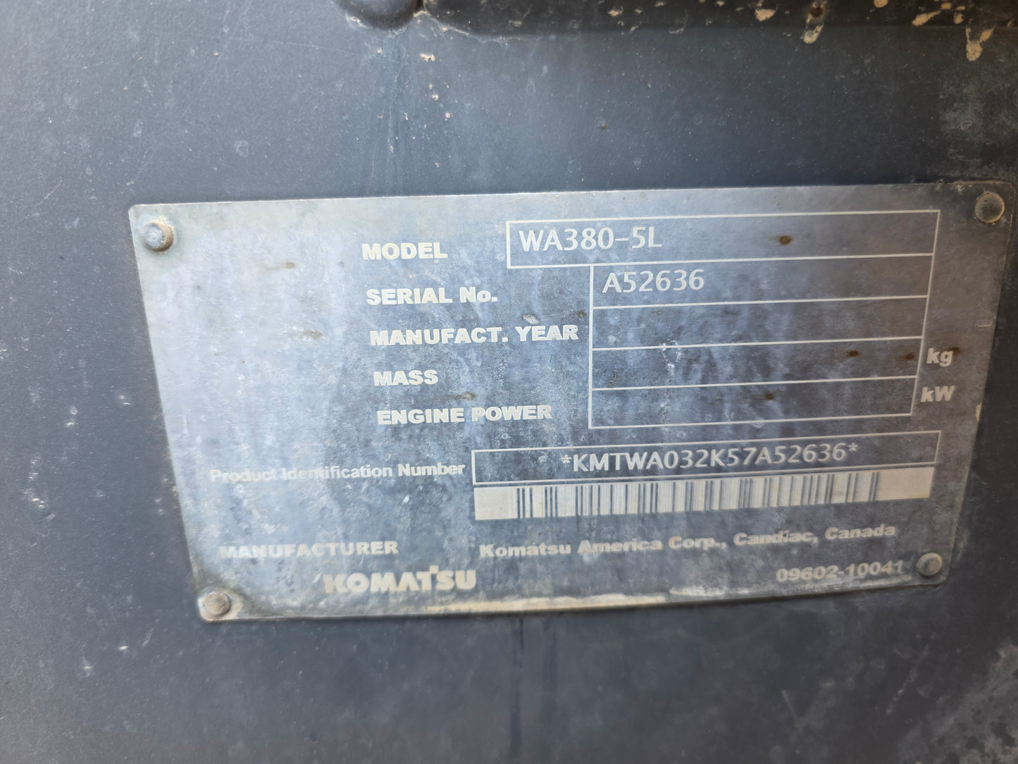 CARGADOR FRONTAL WA380-5L KOMASTU